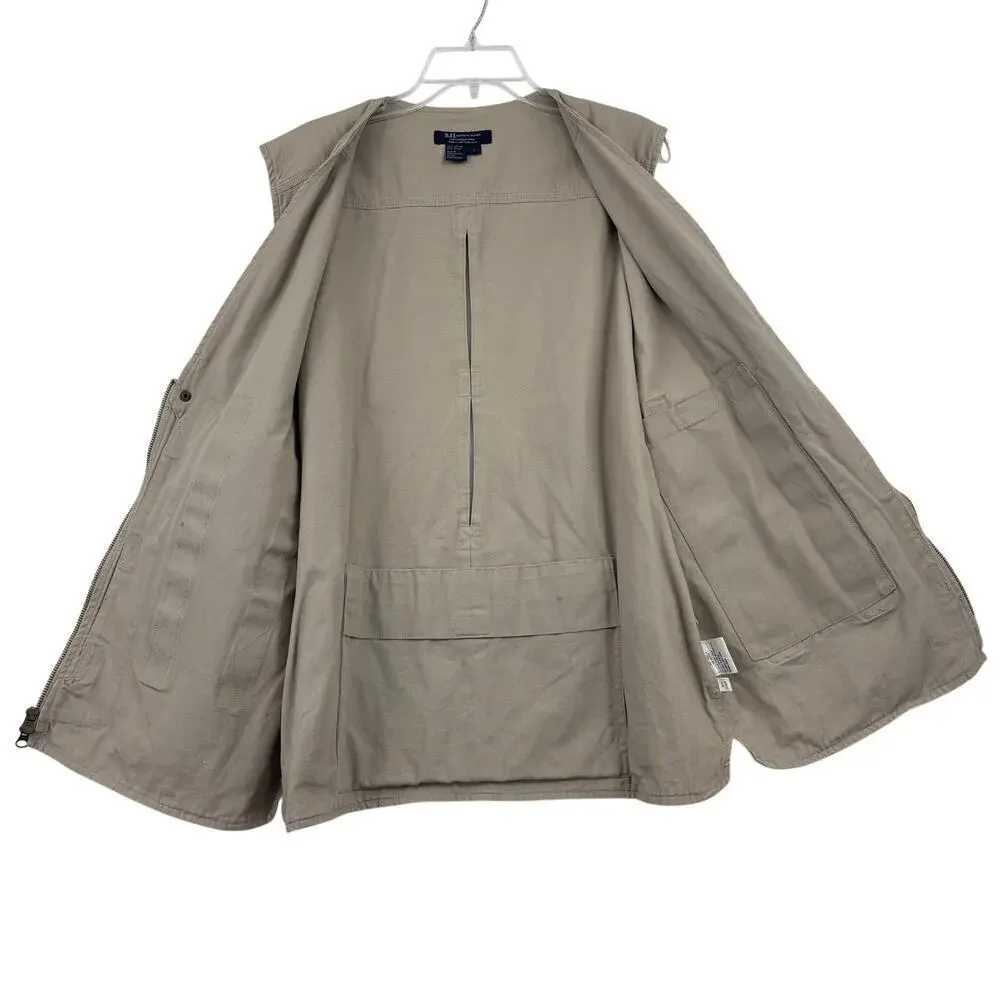 5.11 Tactical Vest Men's Size L Khaki Tan CCW Pockets‎ Cotton Canvas Rugged